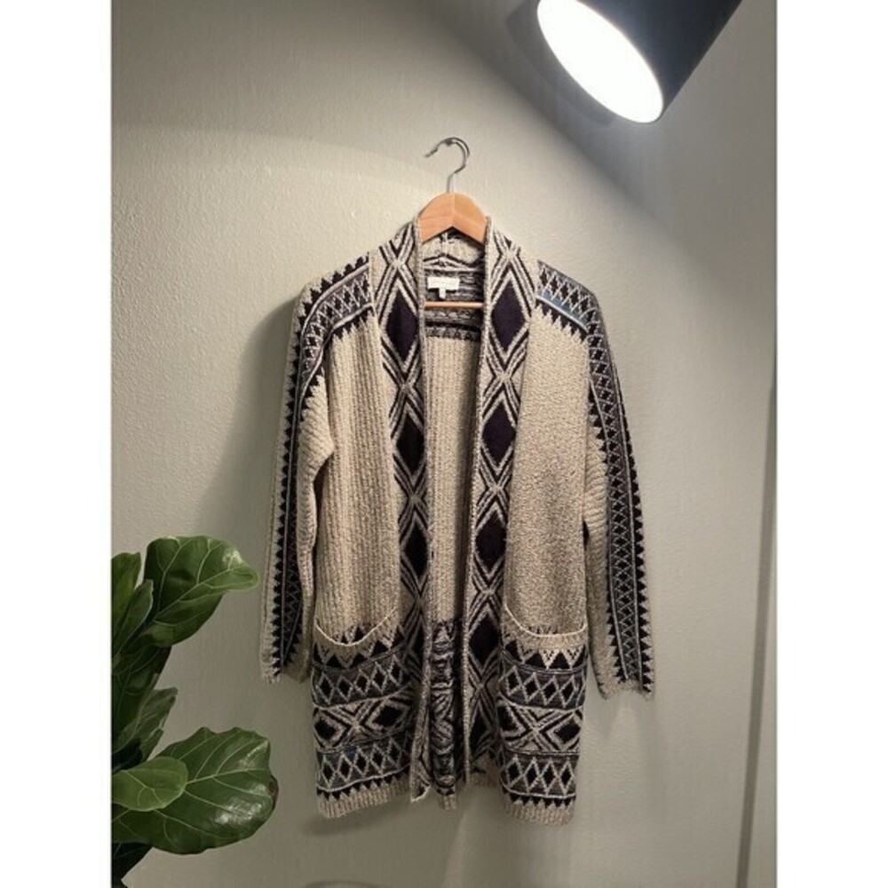 Lucky Brand Sz x Small Aztec Print Duster Cardigan Multi Color Cotton Blend NWOT
